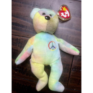 Vintage Ty Beanie Babies Peace Bear 1996 Tie Dye Plush Stuffed Animal Toy W Tags